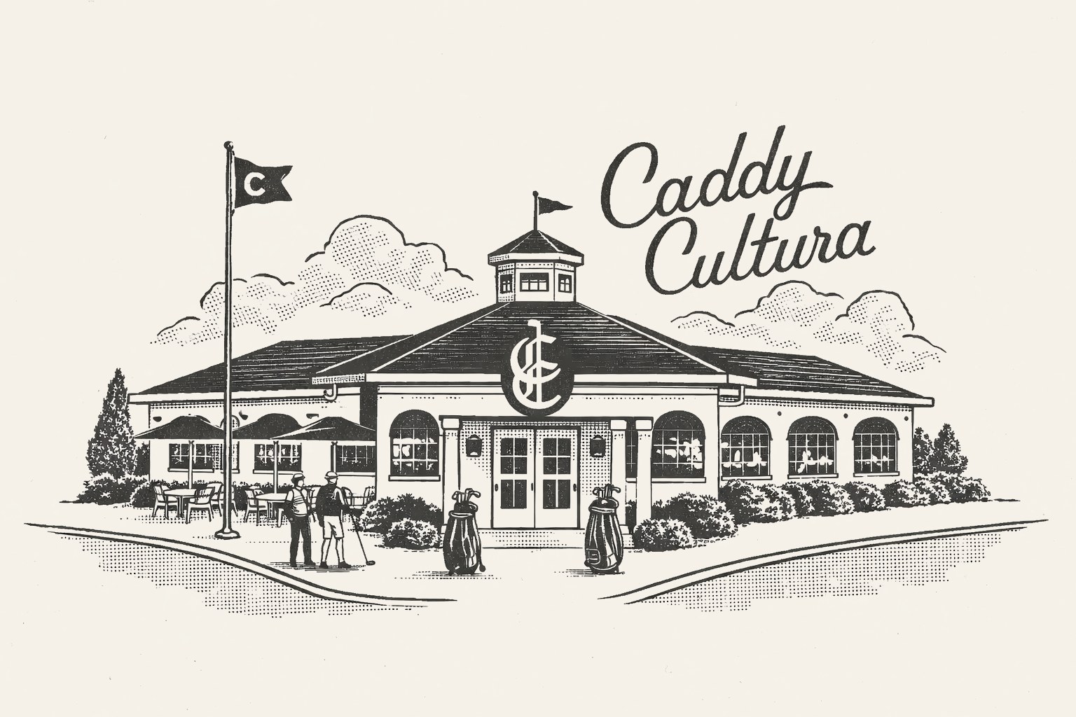 Caddy Cultura Golf Co. clubhouse illustration
